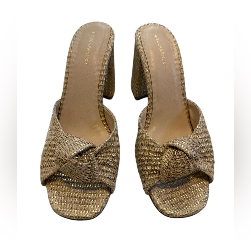 TUCKERNUCK Gold Raffia Blake Heels Size 9.5 - Picture 2 of 8